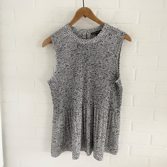 Anthro X Adrianna Papell Peplum Blouse Pleated Smocked Key hole Animal print M - Picture 5 of 14